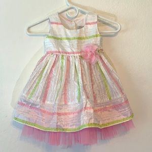 GIRLS PARTY DRESS 2T FULL SKIRT PINK WHITE RIBBON EASTER